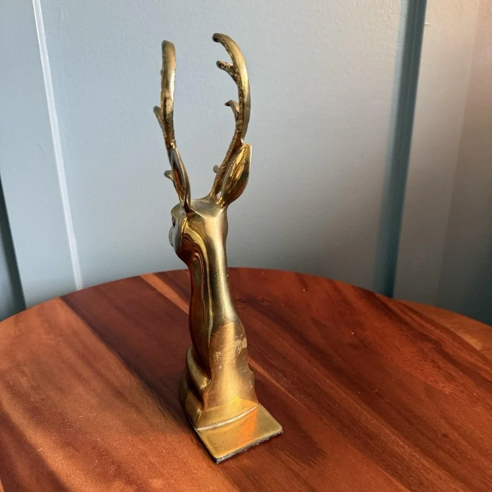 Vintage Brass Stag Deer Bookend 9.5